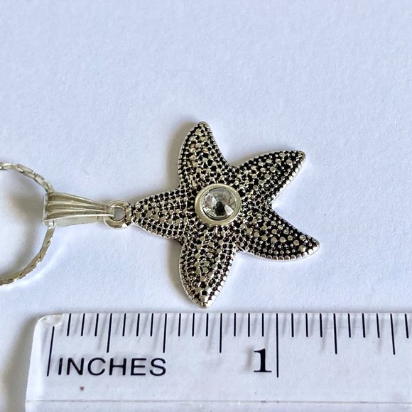 Starfish Necklace Crystal Silver Tone Nautical Island Sea Life 18" Plated - Picture 11 of 11